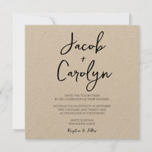 Invitation Rustique Boho manuscrit Carré de police Mariage