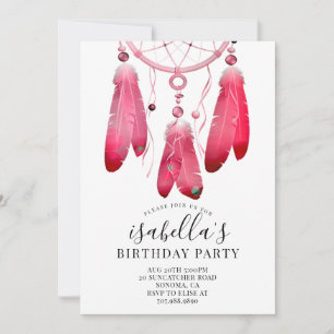 Invitation Rustique Boho rose Dream Catcher fête d'anniversai