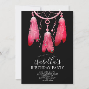 Invitation Rustique Boho rose Dream Catcher noir Anniversaire