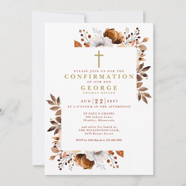 Invitation Rustique Boho Terracotta Floral Moderne Confirmati (Devant)