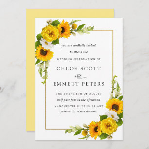 Invitation Rustique Boho Tournesol Jaune Mariage Floral été