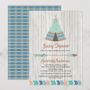 Invitation Rustique Boho Tribal Teepee Baby shower
