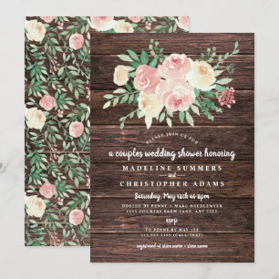 Invitation Rustique Bois Blush Florales couples wedding showe