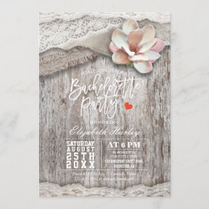 Invitation Rustique Bois Burlap Dentelle Florale Bachelorette