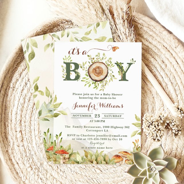 Invitation Rustique Bois C'est un Garçon Baby Shower Forêt (Créateur téléchargé)