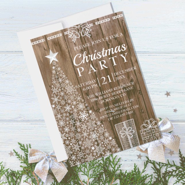 Invitation Rustique Bois de Noël Arbre Cadeaux Fête ( SWEET RUSTIC BARNWOOD CHRISTMAS TREE HOLIDAY PARTY INVITATION)