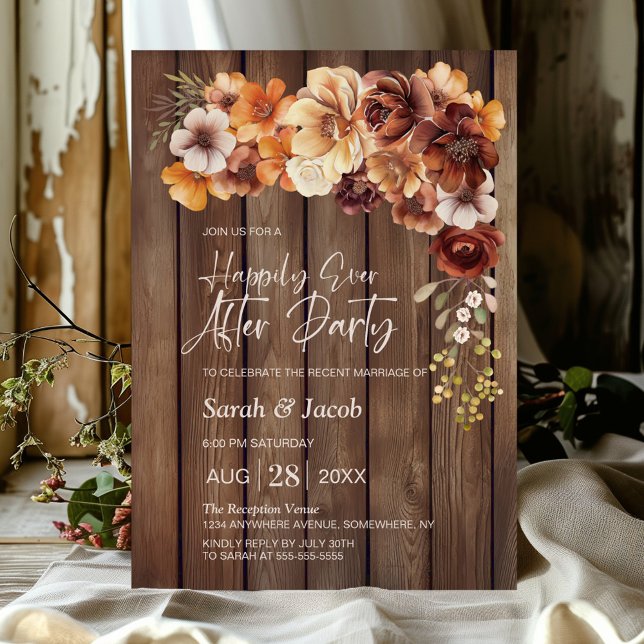 Invitation Rustique Bois Floral Mariage après la fête (Créateur téléchargé)