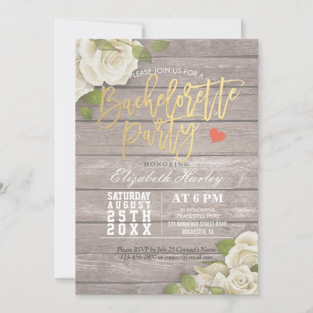 Invitation Rustique Bois Floral String Lumière Bachelorette P (Devant)