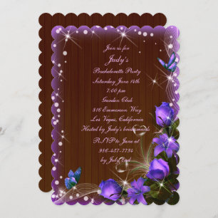 Invitation Rustique Bois foncé violet Floral Bachelorette Par