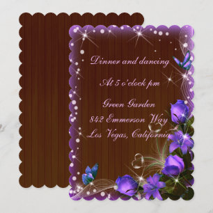Invitation Rustique Bois foncé Violet Floral Mariage Réceptio