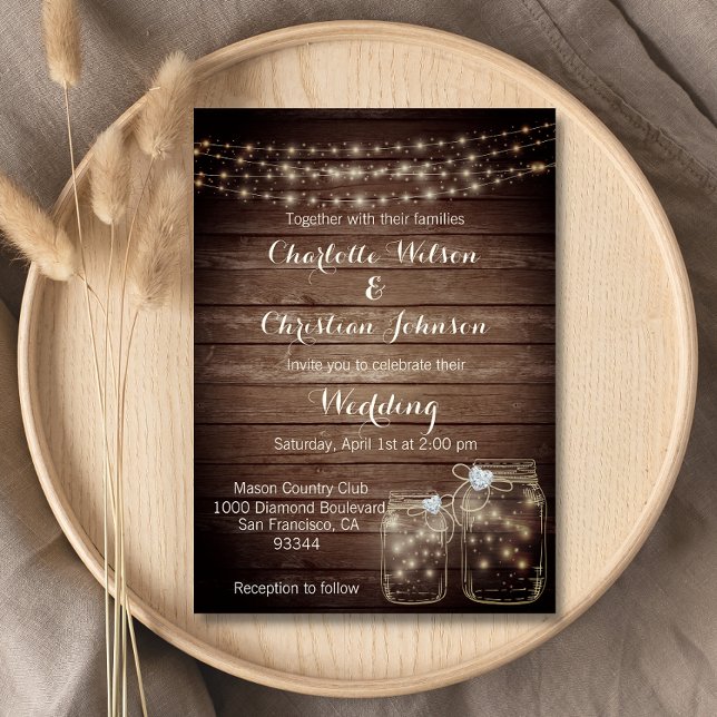 Invitation Rustique Bois Pays Mason Jar Lumières Mariage (Créateur téléchargé)