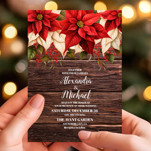 Invitation Rustique Bois Poinsettia Floral Mariage de Noël