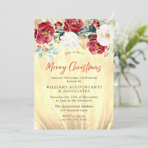 Invitation Rustique Bois Rouge Blanc Or Joyeux Noël