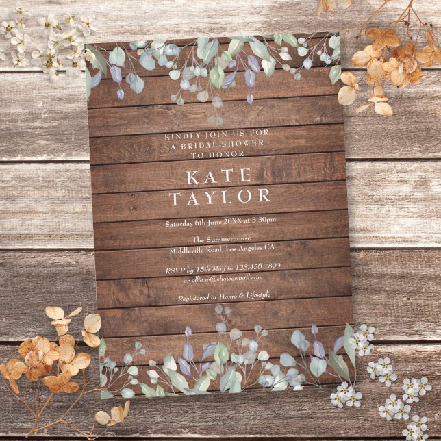Invitation Rustique Bois Sauge et Lilas Floral Baby Shower (Rustic Wood Sage and Lilac Floral Bridal Shower Invitation)