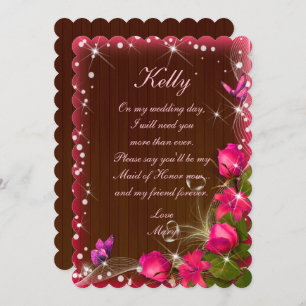 Invitation Rustique Bois Sombre Rose Floral Maid Of Honor