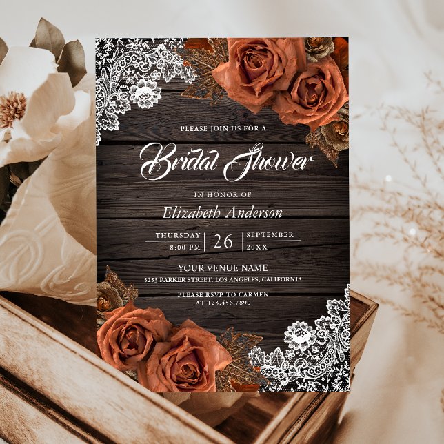 Invitation Rustique Bois Terracotta Rose Poussiéreuse Journée (Créateur téléchargé)
