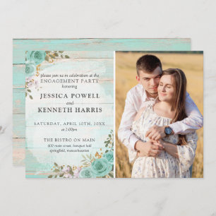 Invitation Rustique Bois Turquoise Roses