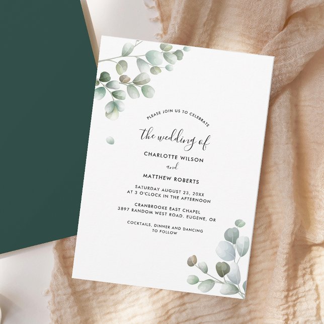 Invitation Rustique Botanique Eucalyptus Foliage Mariage (Rustic Eucalyptus Greenery Watercolor Foliage Wedding Invitation)