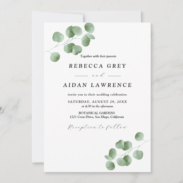 Invitation "Rustique Botanique Eucalyptus mariage de verdure (Devant)