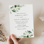 Invitation Rustique Botanique Eucalyptus Mariage de verdure<br><div class="desc">Cette invitation de mariage simple et élégante présente de belles branches moody aquarelle eucalyptus feuilles et a été jumelée avec une calligraphie lunaire et une police serif classe en or et gris. Pour effectuer des modifications avancées,  sélectionnez l'option "Cliquez pour customiser plus loin" sous Personnaliser ce modèle.</div>