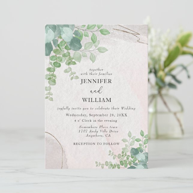 Invitation Rustique Botanique Verdure Eucalyptus Mariage (Debout devant)