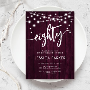 Invitation Rustique Bourgogne 80e fête d'anniversaire