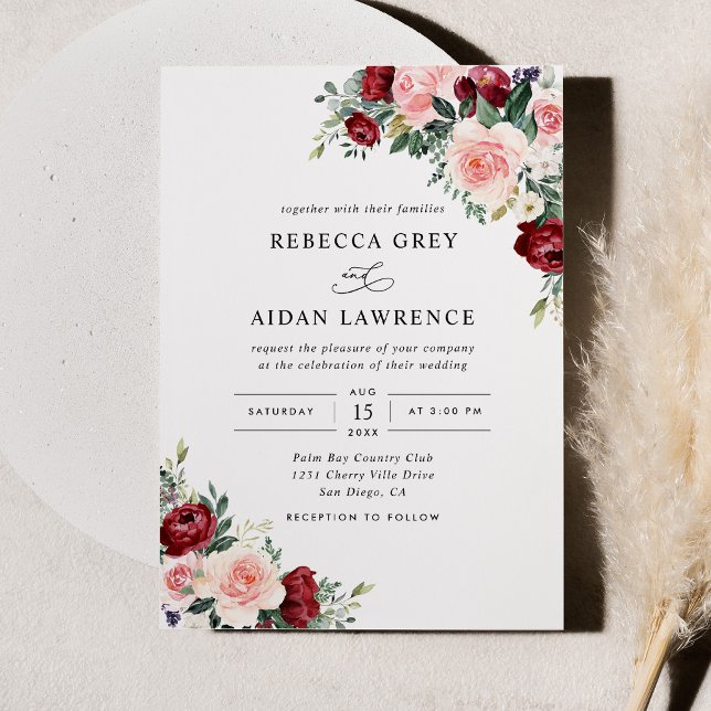 Invitation Rustique Bourgogne Blush Floral Mariage (Créateur téléchargé)