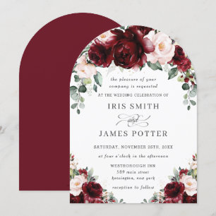 Invitation Rustique Bourgogne Blush Floral Rose Arch Mariage