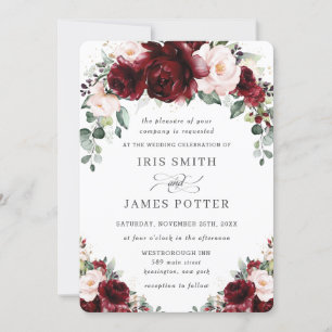 Invitation Rustique Bourgogne Blush Floral Rose Arch Mariage