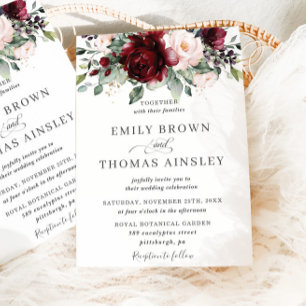 Invitation Rustique Bourgogne Blush rose Floral Mariage
