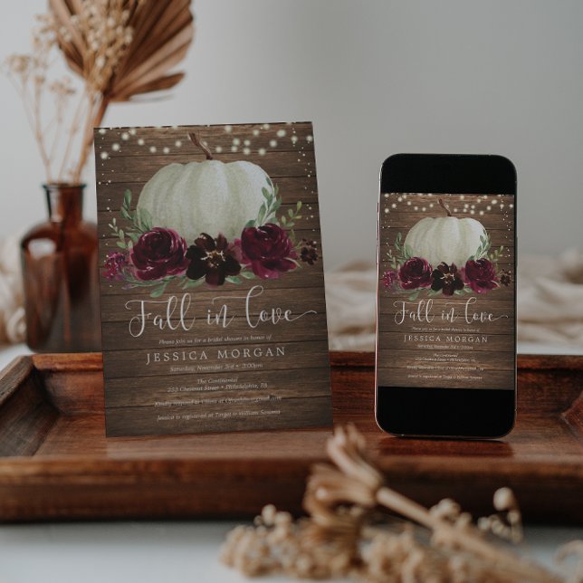 Invitation Rustique Bourgogne Chute en Amour Fête des mariées (Créateur téléchargé)