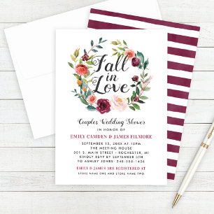 Invitation Rustique Bourgogne Chute en Amour Floral Couples D