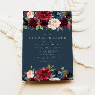 Invitation Rustique Bourgogne et Marine Floral Couples Douche
