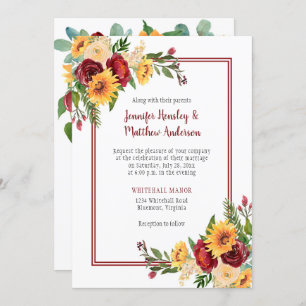 Invitation Rustique Bourgogne Floral Yellow Sunflowers Mariag
