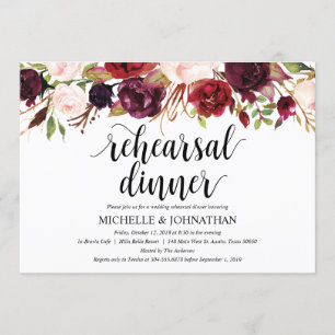 Invitation Rustique Bourgogne Mariage Dîner de répétition Inv