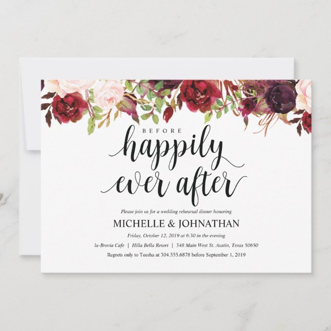 Invitation Rustique Bourgogne Mariage Dîner de répétition Inv (Devant)