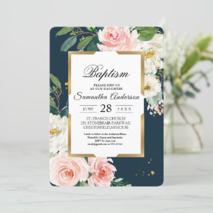 Invitation Rustique Bourgogne Marine Bleu & Pink Floral Gold