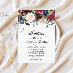 Invitation Rustique Bourgogne Marine Bleu & Rouge Beauté Fleu