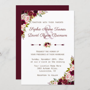 Invitation Rustique Bourgogne Marsala Mariage Floral