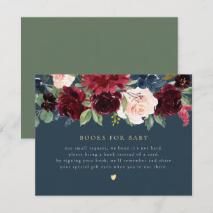 Invitation Rustique Bourgogne & Navy Livres floraux pour Baby