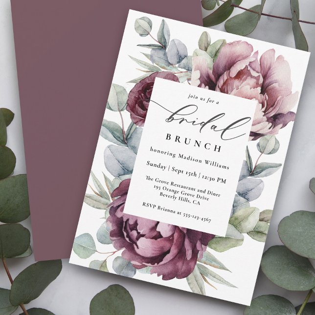 Invitation Rustique Bourgogne Plum Floral Bridal Brunch (Lovely for late summer, fall or winter, this bridal brunch invitation is so feminine!)