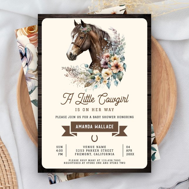 Invitation Rustique Brown Floral Horse Cowgirl Baby shower (Créateur téléchargé)