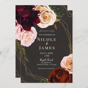 Invitation Rustique Brown & Or moderne Dark Floral Mariage