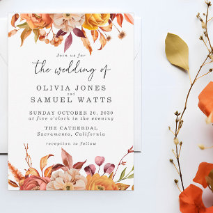 Invitation Rustique Brown Orange Gold Automne Mariage Floral