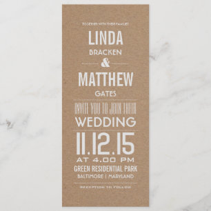 Invitation Rustique Brown papier Kraft Mariage de texte moder