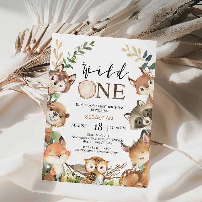 Invitation Rustique Brown sauvage One Boys Woodland 1er anniv (Boy Woodland 1st Birthday Invite,woodland Animals Party Invitation,wild One 1st Birthday Invitation)