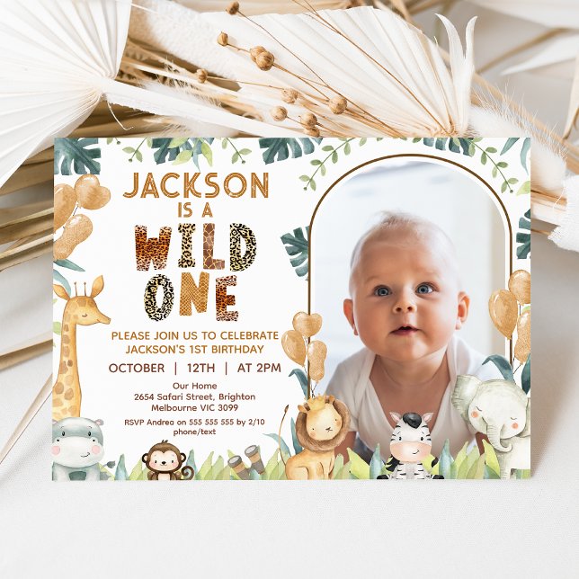 Invitation Rustique Brown Wild One Safari 1er anniversaire (Boys Wild One 1st Birthday Invitation, Safari 1st Birthday Invitation, Jungle Themed 1st Birthday )