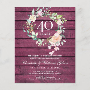 Invitation Rustique Budget 40e Anniversaire de Mar