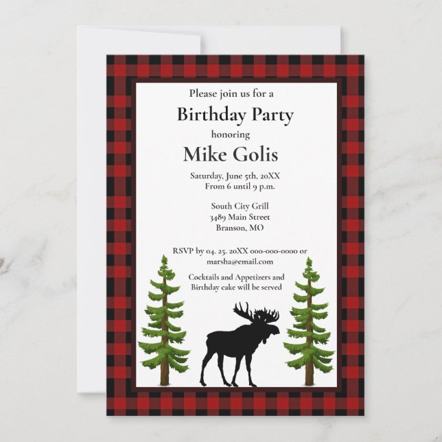 Invitation Rustique Buffalo à carreaux avec anniversaire de l (Devant)