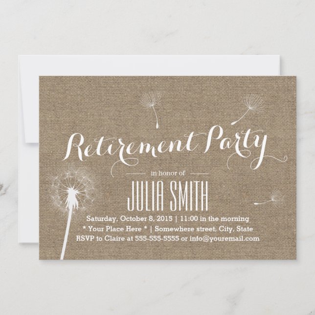 Invitation Rustique Burlap Dandelion soufflant Parti de retra (Devant)